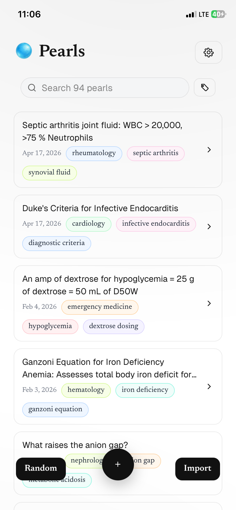 Mobile pearl library with specialty and topic tags